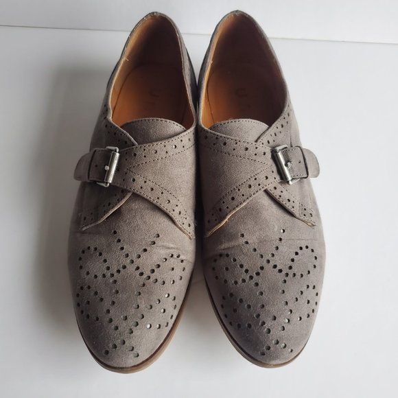 Women's Grey Suede Brogue Loafer Shoes Size 6.5 Buckle Preppy Western Academia - Picture 2 of 13